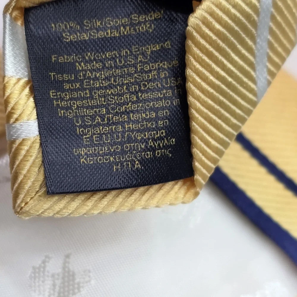 Brooks Brothers Tie Mens One‎ Size Yellow Silk Repp Striped Makers USA Woven